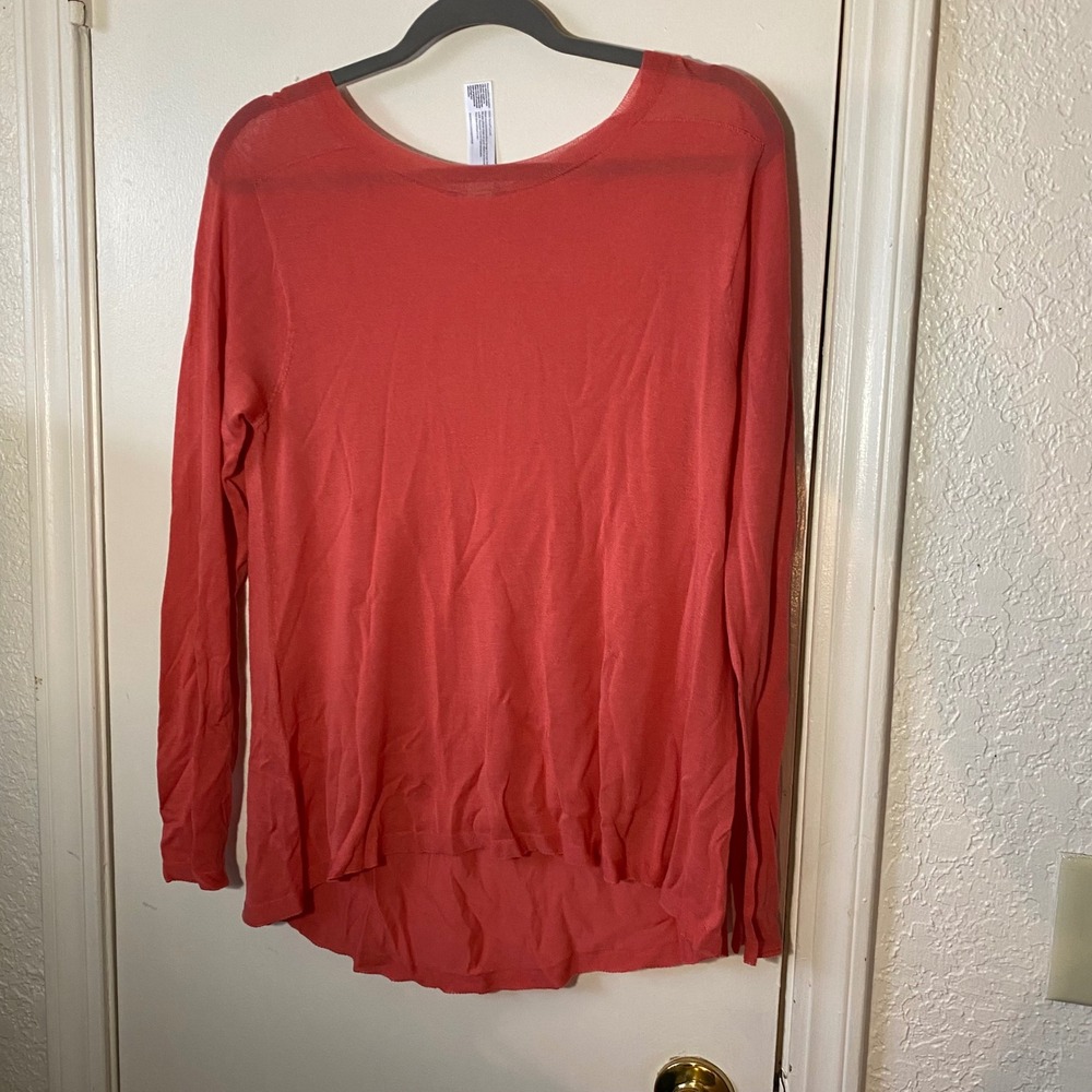 Eileen Fisher Womens Long Sleeve Knit Tencel Top Shirt Red Orange S/P